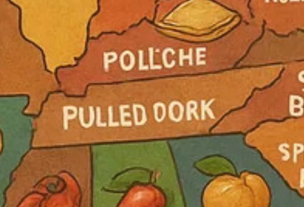 A.I. image of a map showing that the most popular food in Tennessee is ‘Pulled Dork’. 