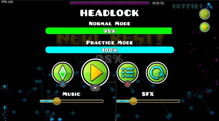 98% on headlock, a Geometry Dash level by pocke