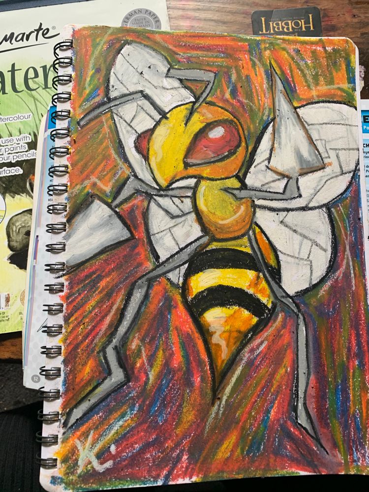 Oil pastel drawing of a Beedrill Pokemon