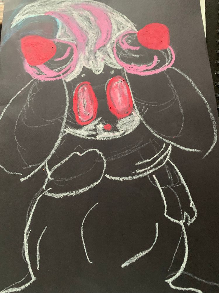 Oul pastel begining of  cream pokemon on black paper