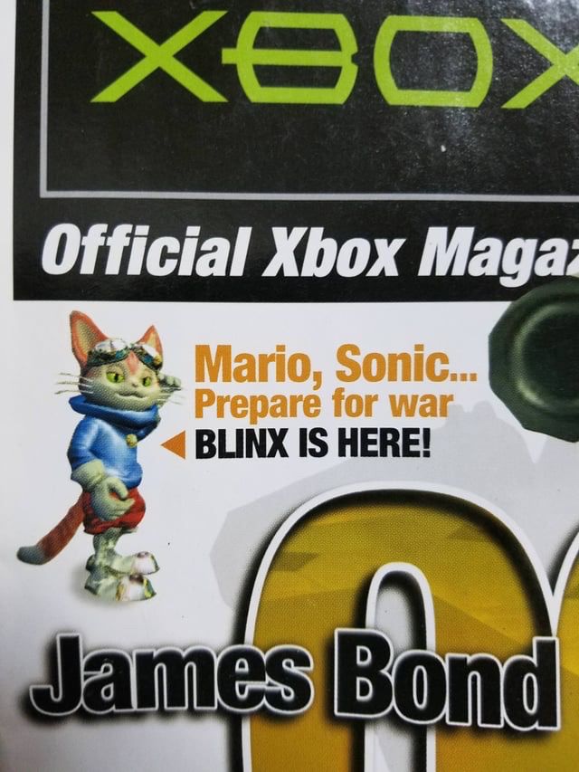 An advertisement for Blinx the Time Sweeper, declaring war on Mario and Sonic.