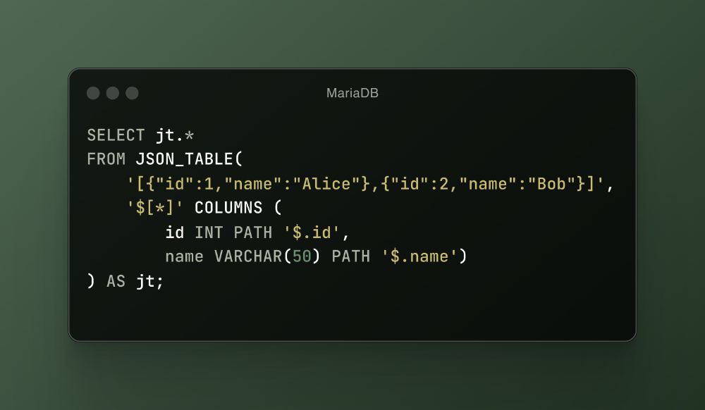 MariaDB JSON_TABLE() function example.
