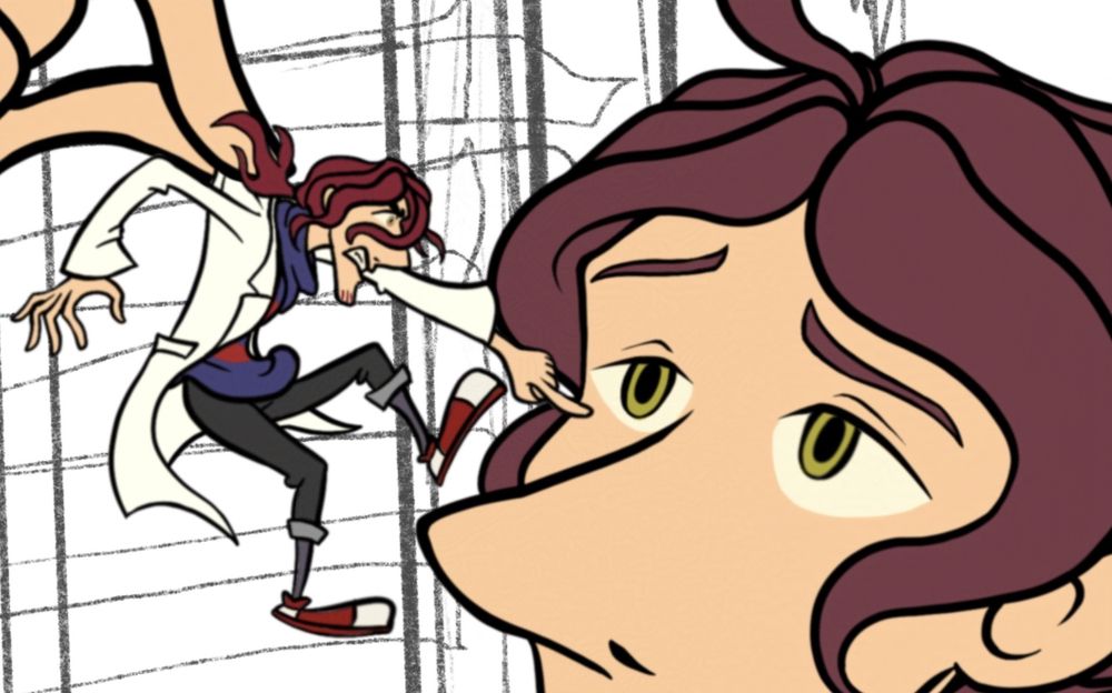 An image of a small, angry man being held by a bemused, much larger man.