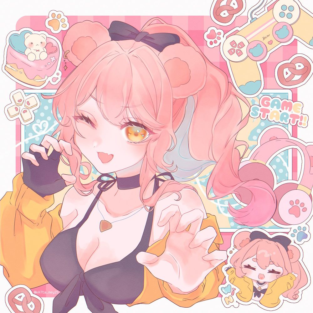 drawing of bear girl doing a "gao" pose with her hands