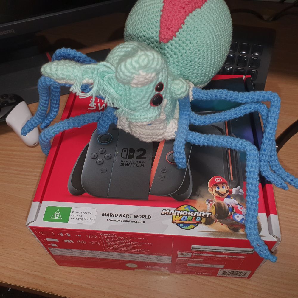 Spiderbat on top of a Nintendo Switch 2