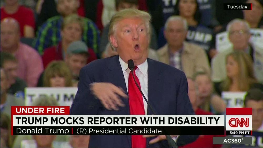 Image from CNN with the chyron: "Trump mocks reporter with disability"