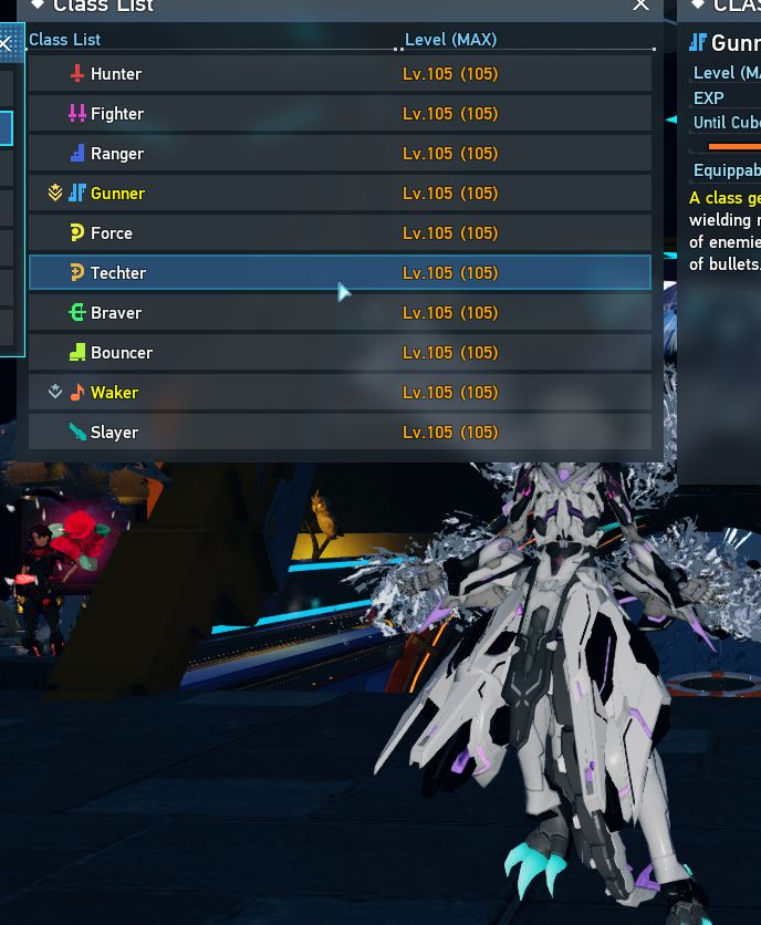 An image showing a charachter in P S O 2 N G S that now has all classes at current max level