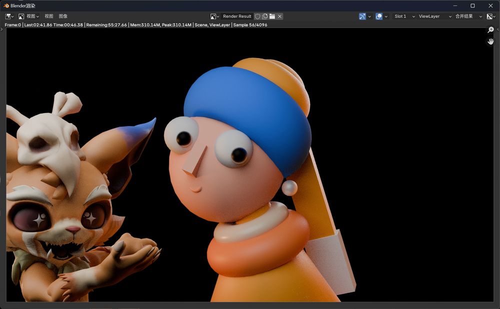 A surprised gnar is pointing at a girl who is  low-poly within a ear ring