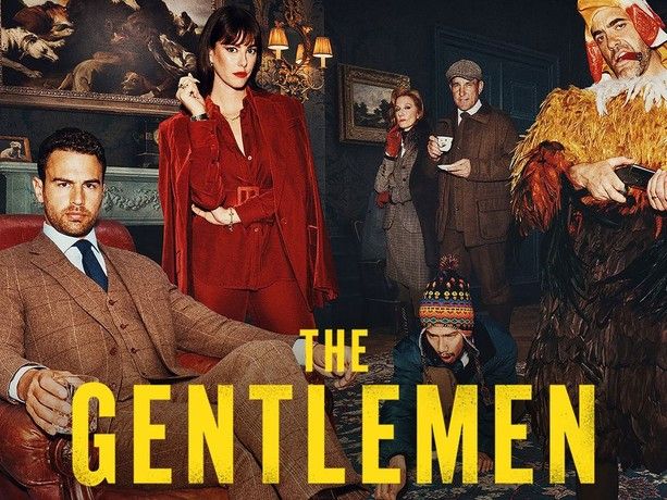 cast of netflix series The Gentlemen, posing in a posh drawing room