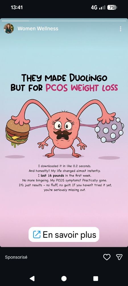 Publicité instagram pour une appli de perte de poids à destination des femmes souffrant de SOPK