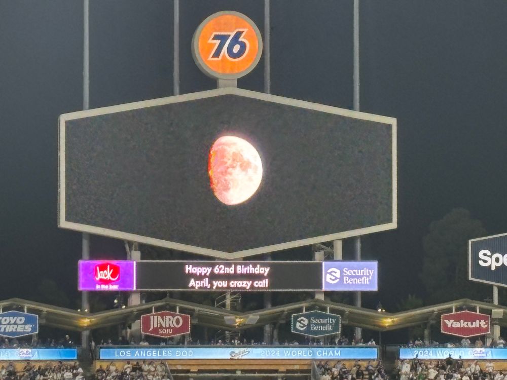 Picture of the moon on the Dodgers Stadium Jumbotron. 