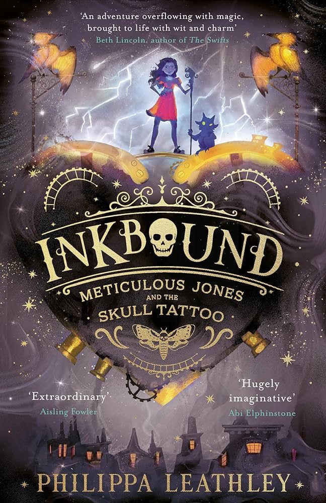 Cover of Inkbound by Brie Schmida showing Metty and Pumpkin in front of a lightning storm.