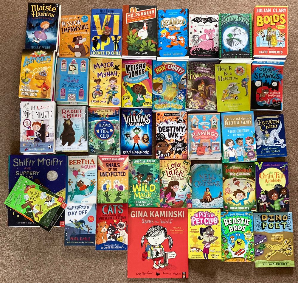 Stacks of books ready for the year 3 book shelves in September. 