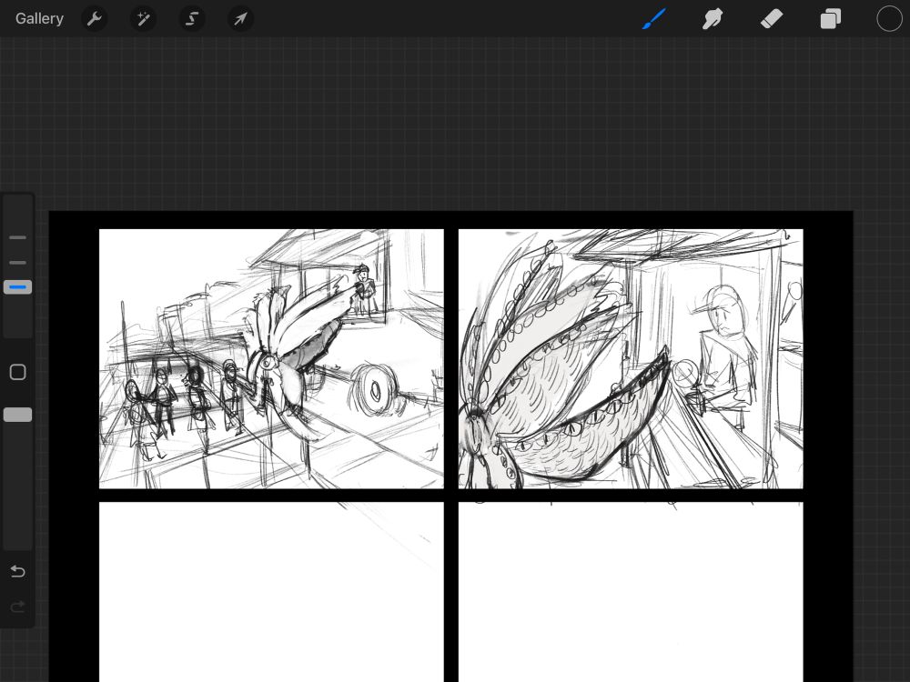 Two sketches of a biblically accurate seraph getting ice cream from an ice cream truck while the ice cream man looks uncomfortable and children wait in line