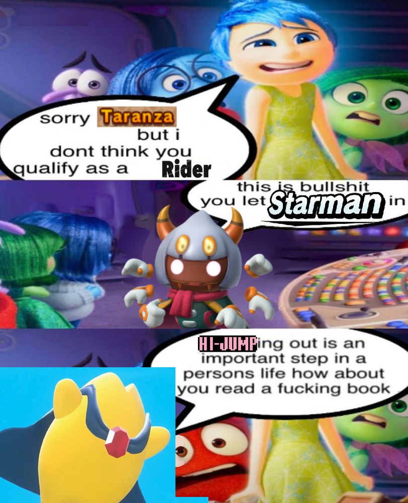 "sorry Taranza but i dont think you qualify as a Rider"
"this is bullshit you let Starman in"
"HI-JUMPing out in an important step in a persons life how about you read a fucking book"