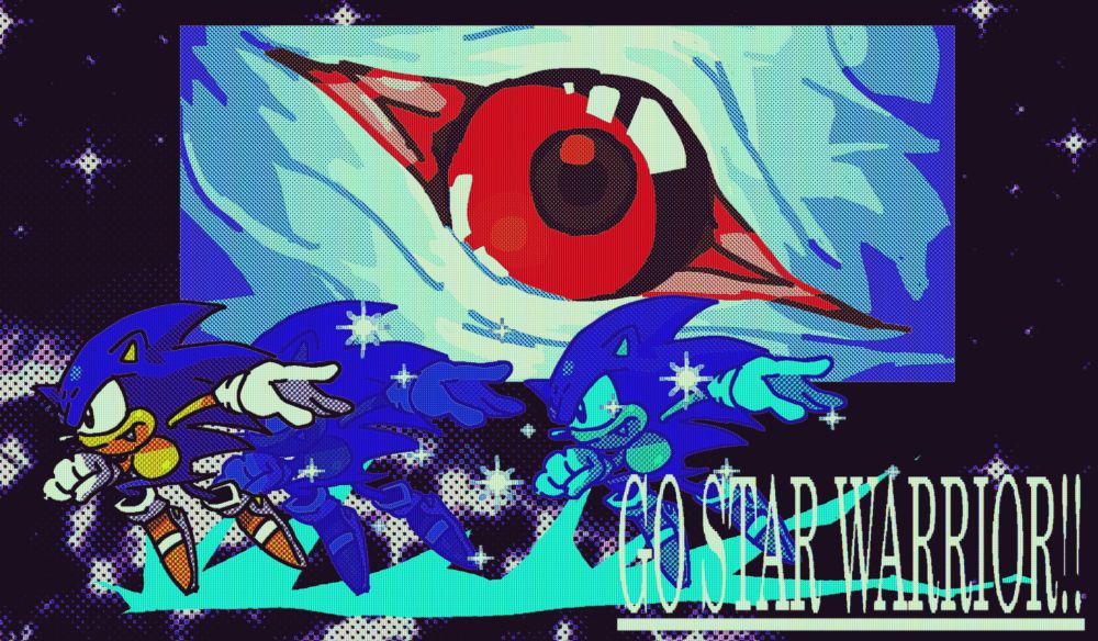sonic the star warrior running through the stars