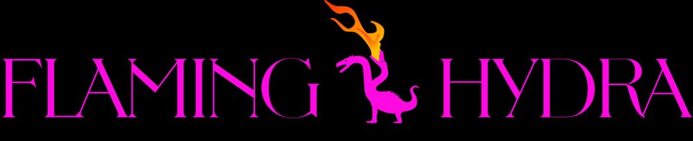 FLAMING HYDRA logo with a hot pink hydra breathing FIRE