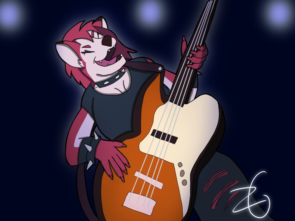 Cin is playing the bass on stage