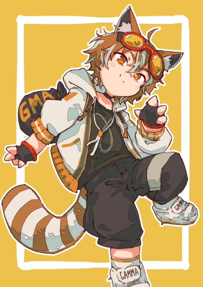 Red panda streamer Gamma looking crazy cute in something of a jumping/falling pose.
