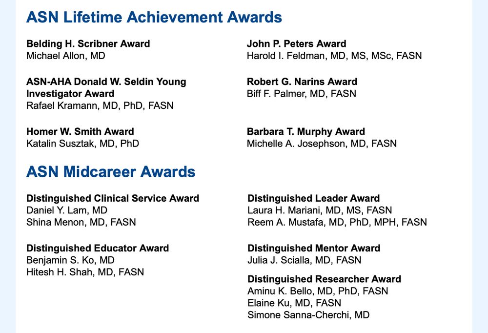 ASN Lifetime & Midcareer Awardees 2025