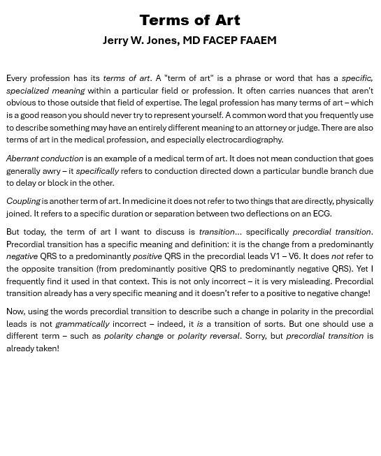 Definition and discussion of terms of art and their use in electrocardiography