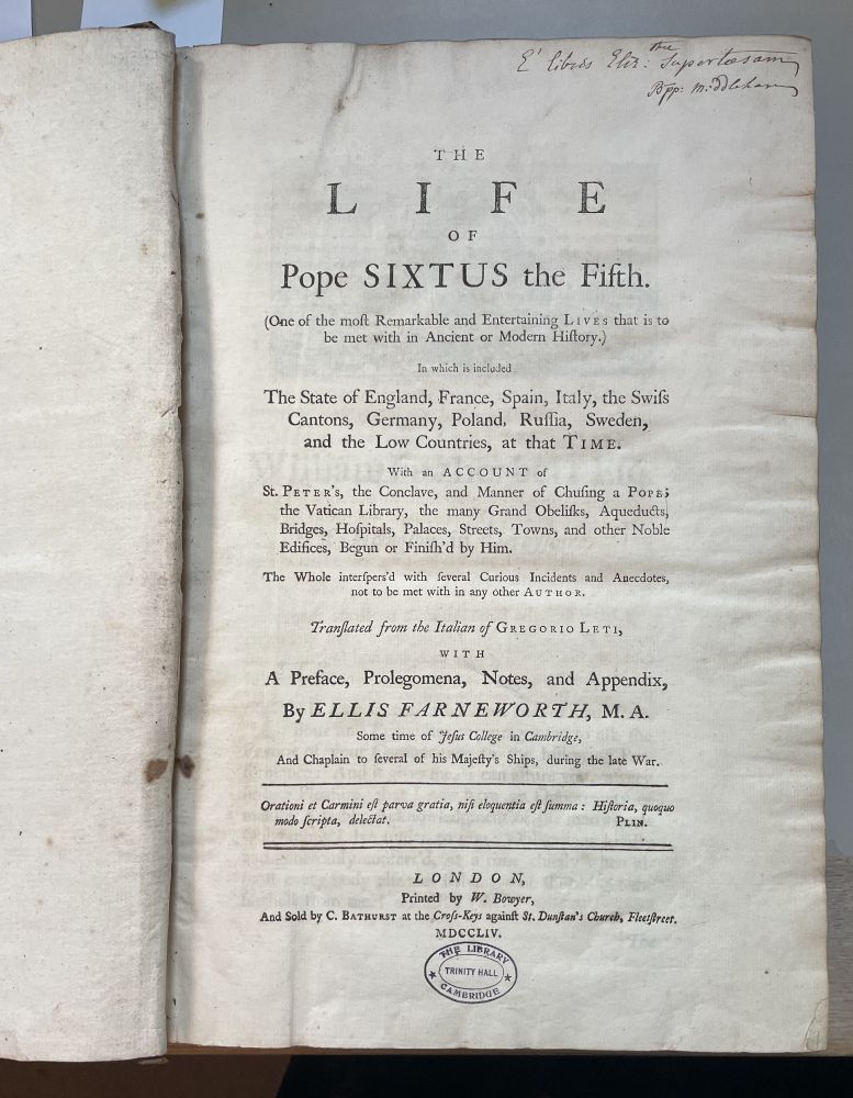 Title page of the Life of pope sixtus the fifth (1754)