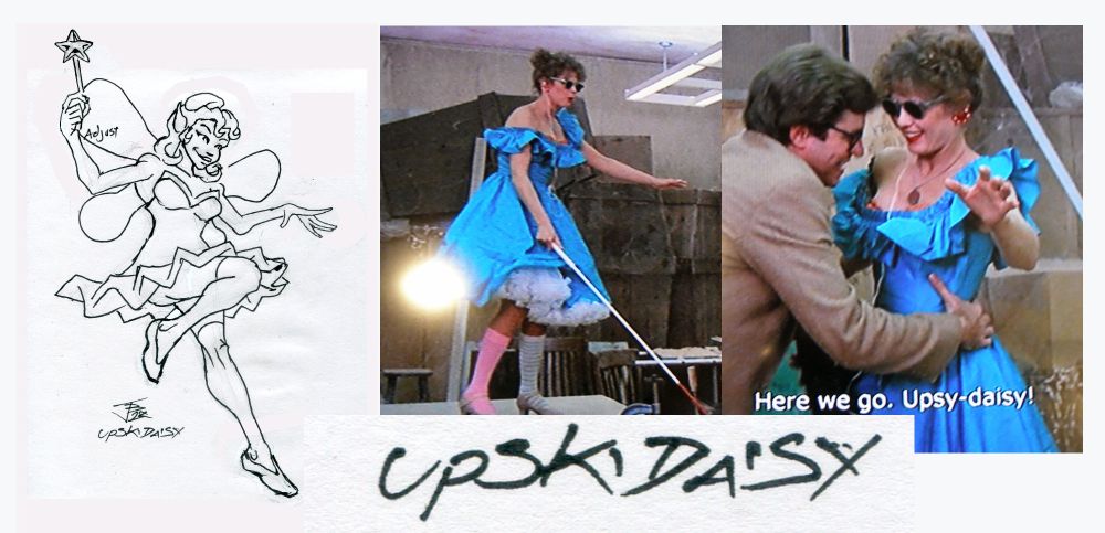 Upski Daisy lineart with the screenshots of Iris and the Upsy-daisy line.