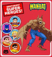 pixel art.
Man-Bat standing sprite on a red Mego World's Greatest Super-Heroes DC Comics card back