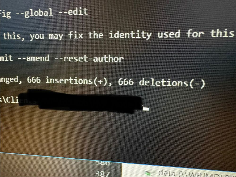 Git command line reporting 666 insertions and 666 deletions in a file