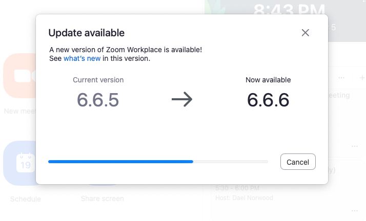 A zoom version update screen, showing the installation of version 6.6.6