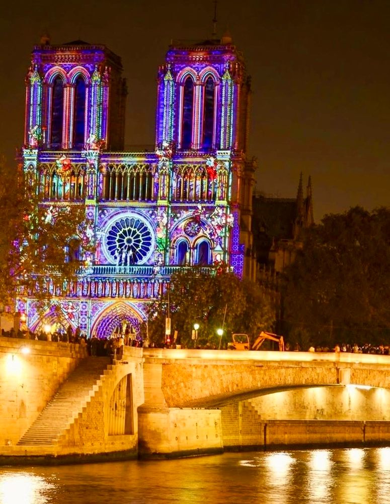 Notre Dame de Paris shines in colors 
©️Sister's Pic 📸  🌟   💙🤍❤️ 