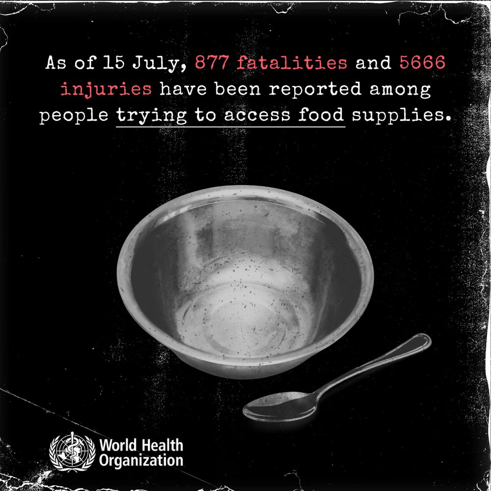 As of 15 July, 877 fatalities and 5666 injuries have been reported among people trying to access food supplies. Image of an empty bowl and spoon against black background.