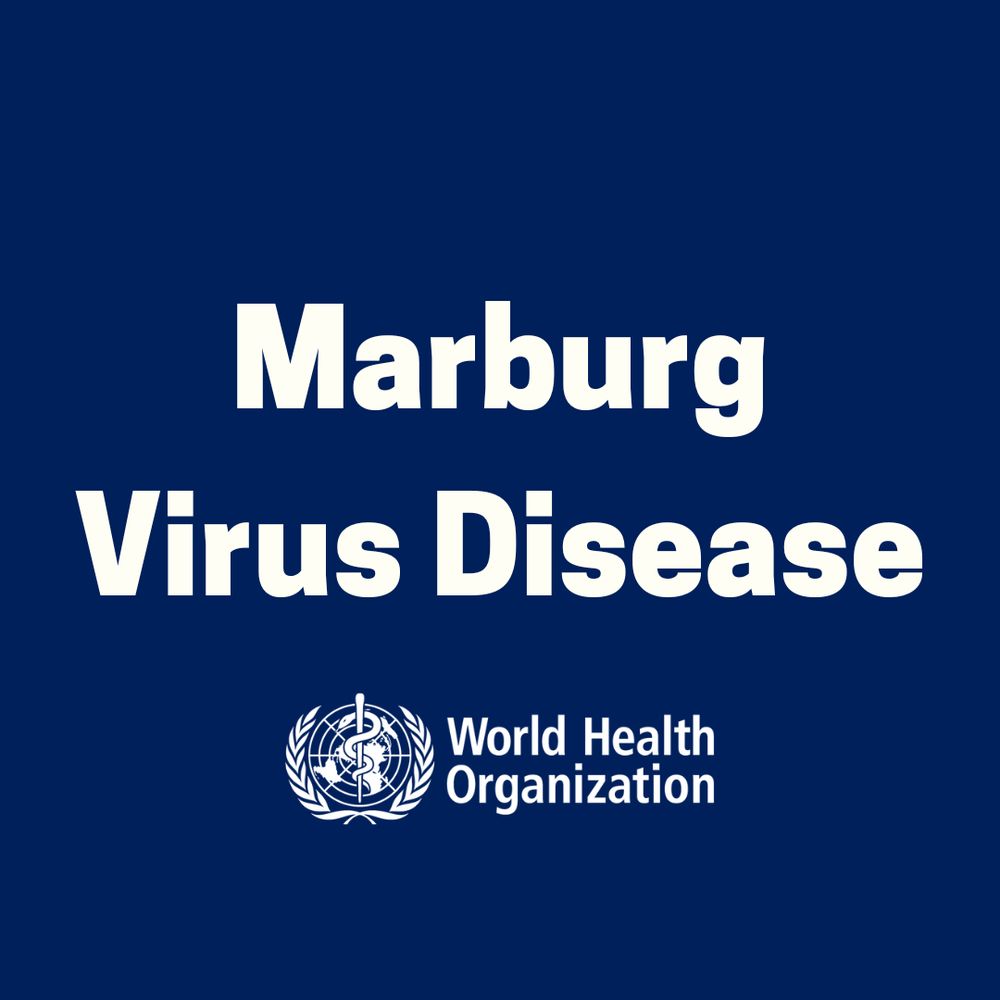 Square graphic, navy with white font "Marburg Virus Disease" and WHO logo in white