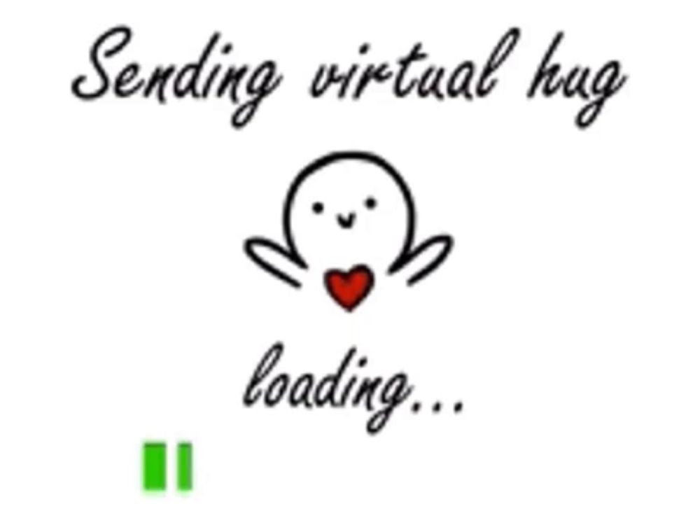 a drawing of a person with a heart and the words " sending virtual hug loading "