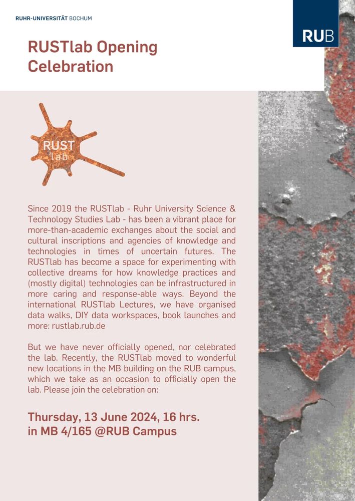 Poster for the RUSTlab opening ceremony on Thursday the 13th of June. It describes the Lab. And it emphasizes that since its actual opening in 2019, we never through a party. Time to do that.