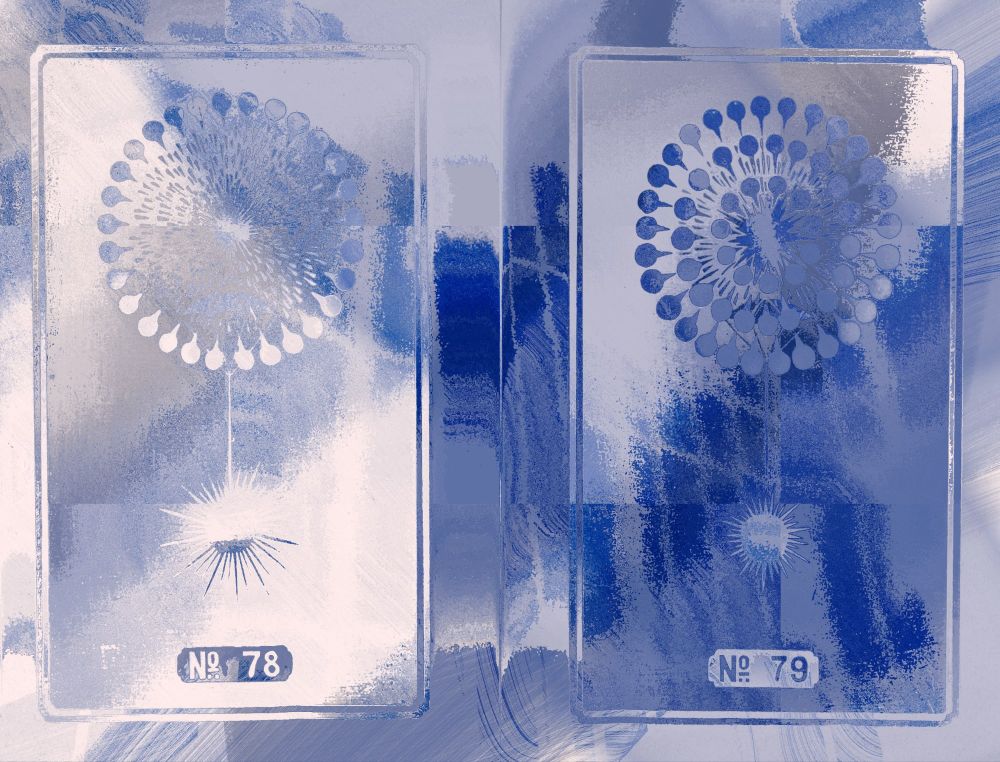 vintage firework illustrations made of glitch art light falling though windows