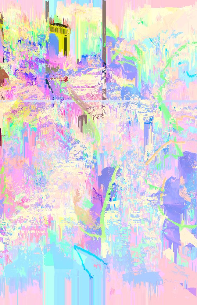 Pastel abstract glitch art. Crunchy noise confetti. 