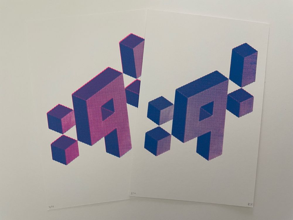 Two prints with :q! Printed on them
