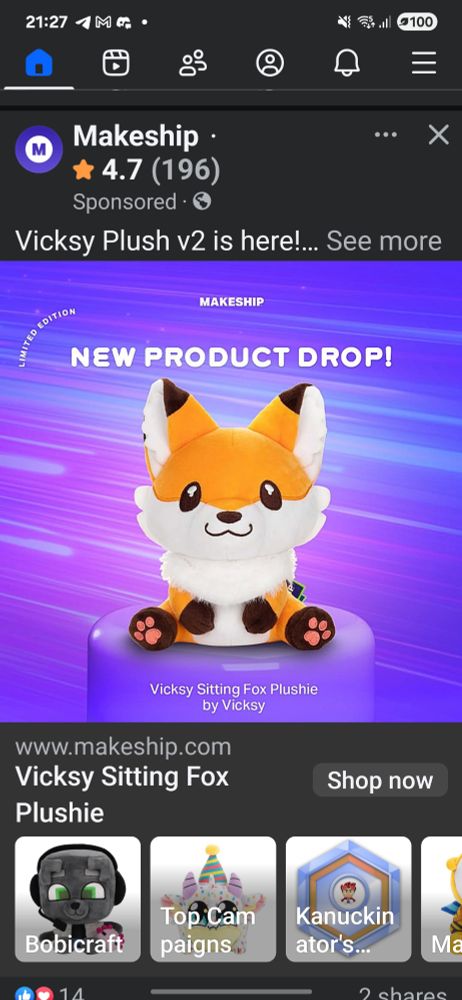 Facebook Makeship Add of Vicksy's plushie