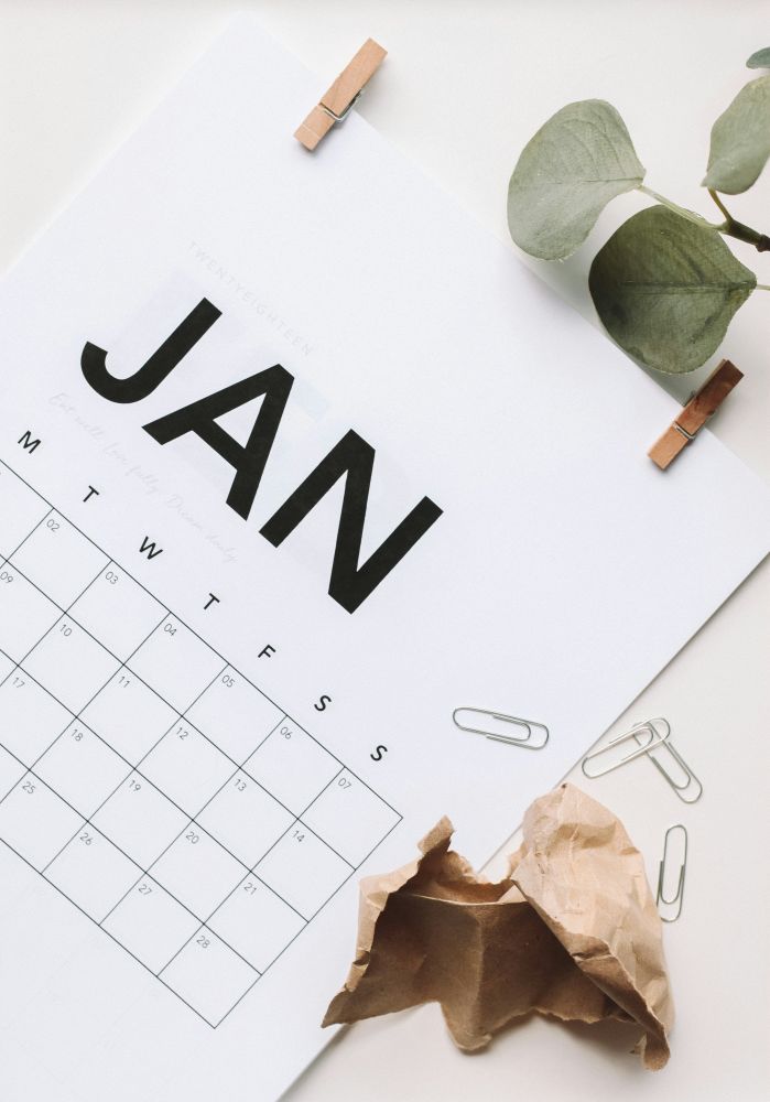 A calendar on the month of January