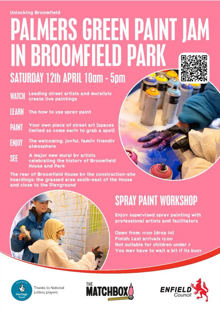 Details of the "Paint Jam" in Broomfield Park on 12th April, 10-5