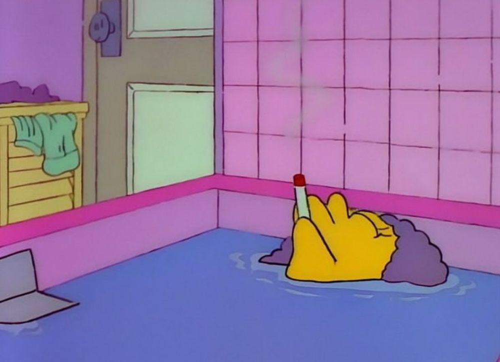 marge simpson smoking a cigarette in the bath 