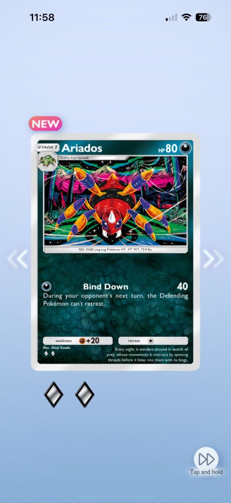 The Ariados card from the newest PTCGP expansion, wisdom of sea and sky. 