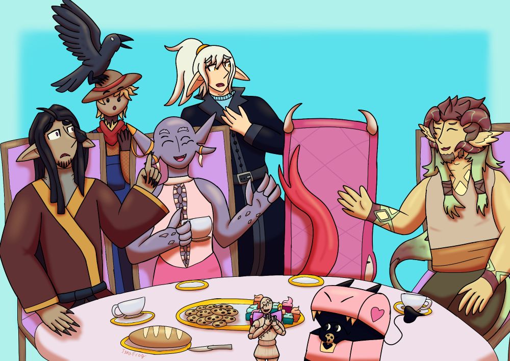 A group of disguised and undisguised mimics enjoying a nice get-together!