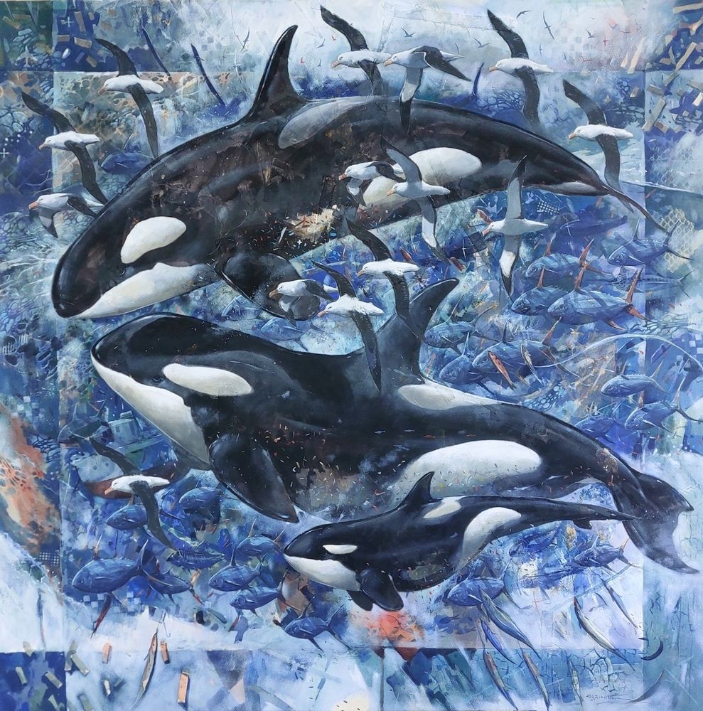 Painting of killer whales.