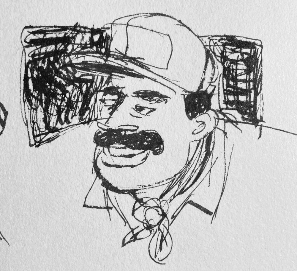 Ink sketch of a smiling truck driver 