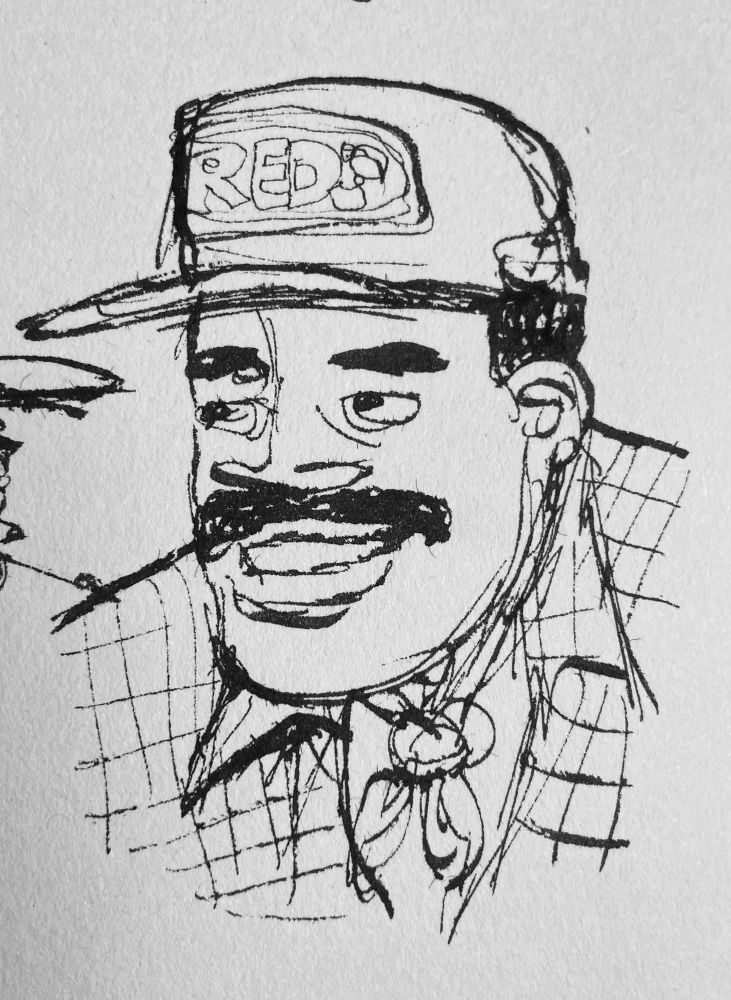 Ink sketch of a smiling truck driver 