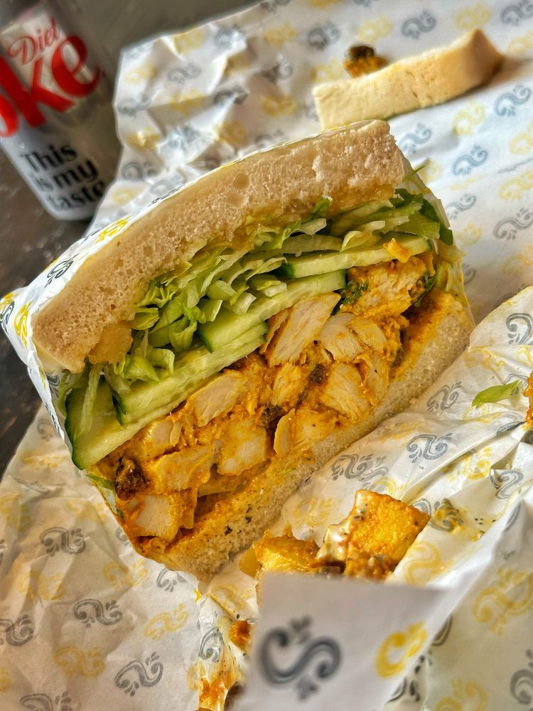 A Coronation Chicken sandwich. Also extremely large. 