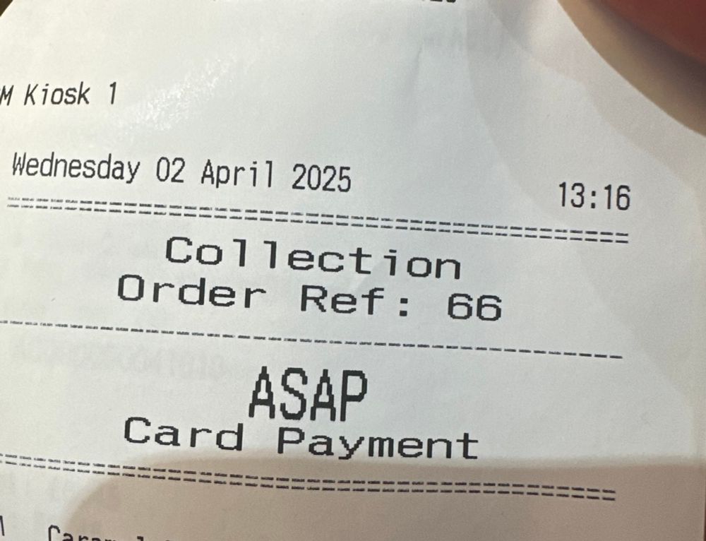 My coffee shop order. Order number 66