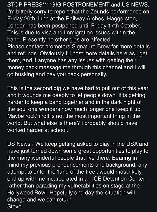 Zounds not going to Trump's USA